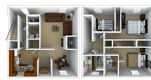 3 Bed - 2.5 Bath, 1587 sq. ft. 3 Bedroom Townhouse floorplan